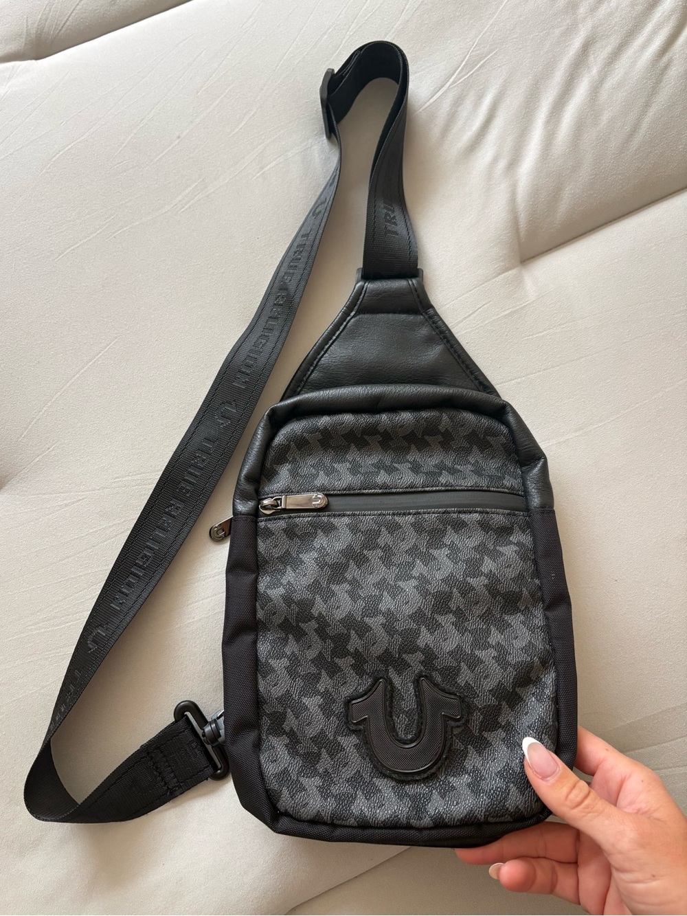 Black / Grey True Religion Patterned Sling Bag - Casual Crossbody